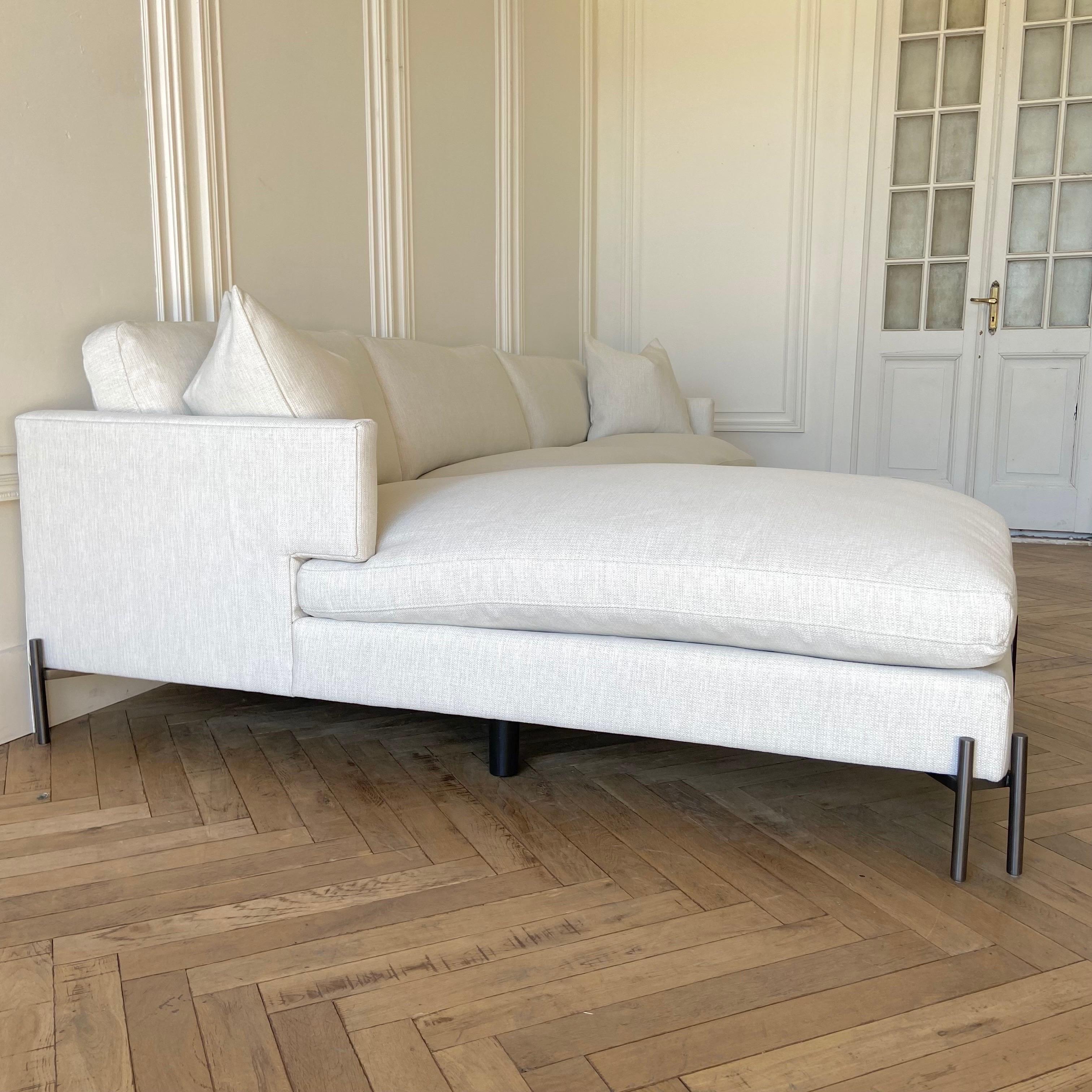 Cotton Sofa Chaise in Performance Fabric with Metal Legs