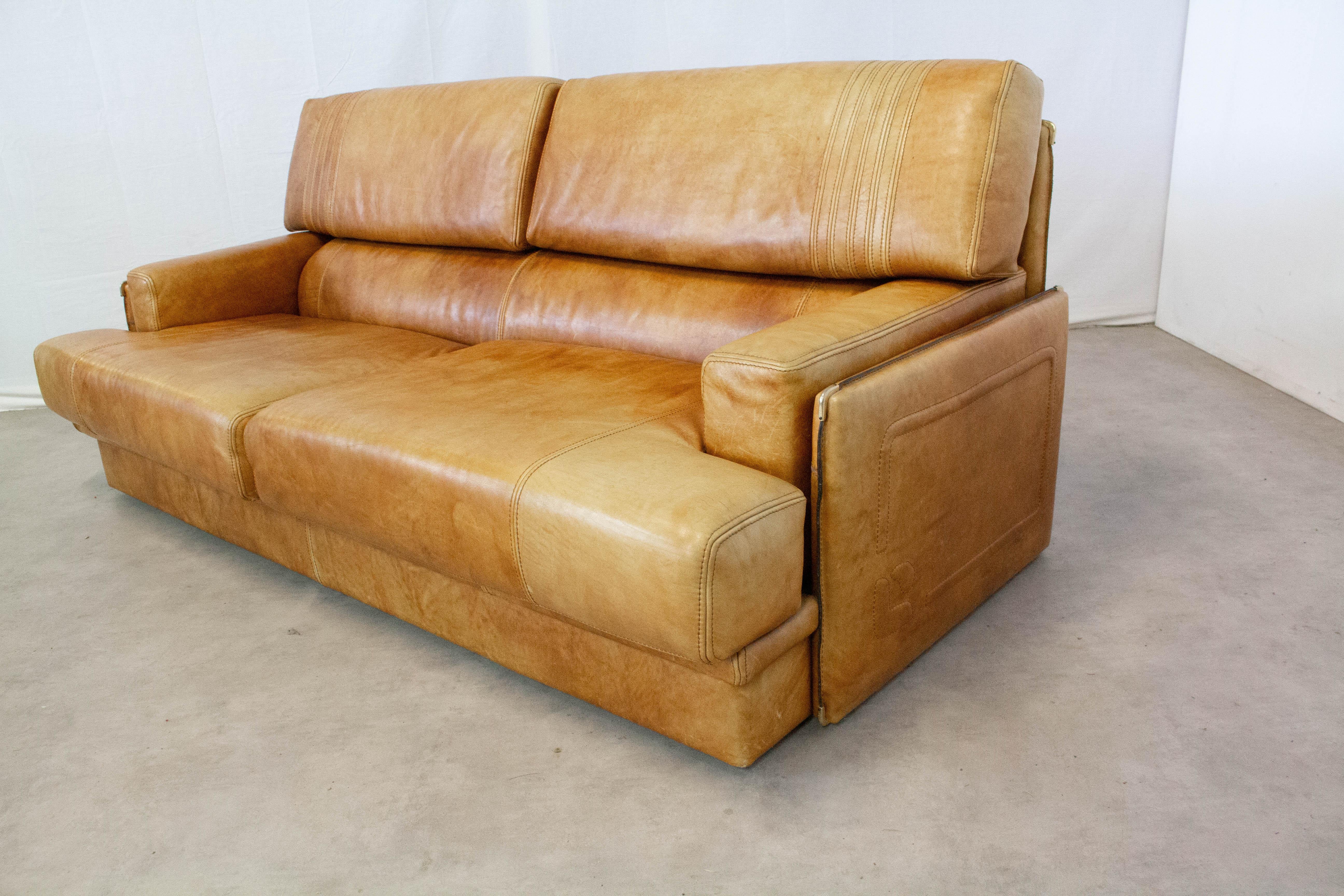 Mid-Century Modern Sofa Cognac Leather, MarCo Milisich for Baxter Arcon, 1970