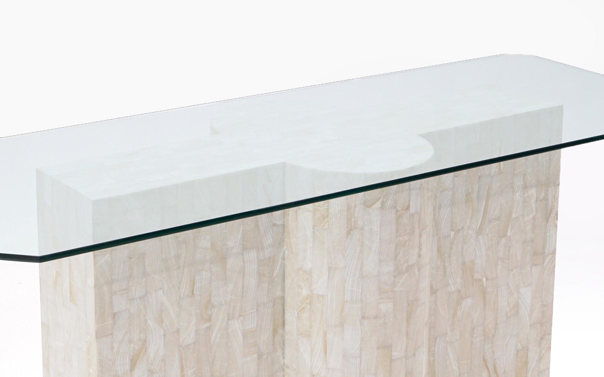 Sofa / Console Table in Tessellated Travertine with a Glass Top 5