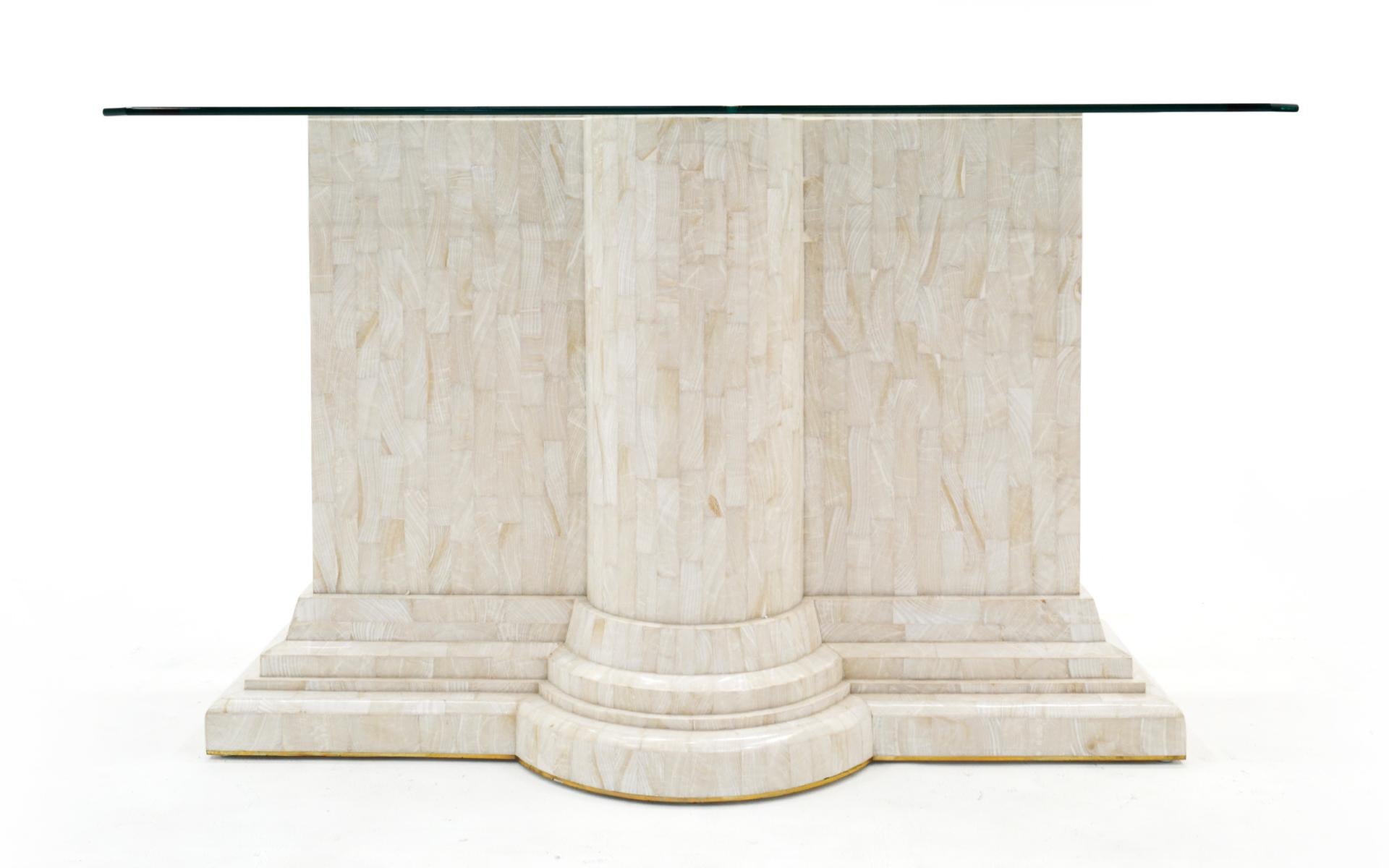 American Sofa / Console Table in Tessellated Travertine with a Glass Top