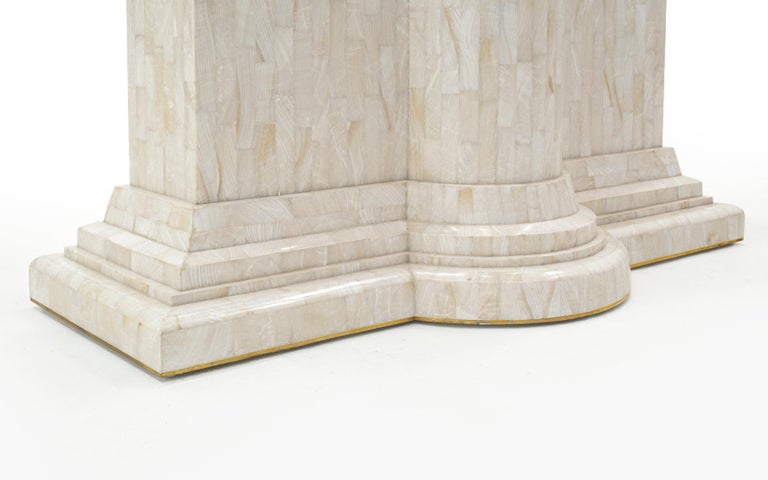 Late 20th Century Sofa / Console Table in Tessellated Travertine with a Glass Top For Sale