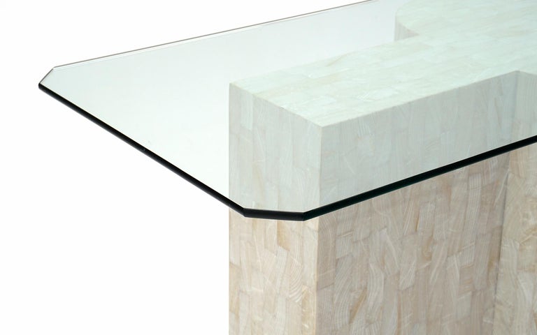 Sofa / Console Table in Tessellated Travertine with a Glass Top For Sale 1