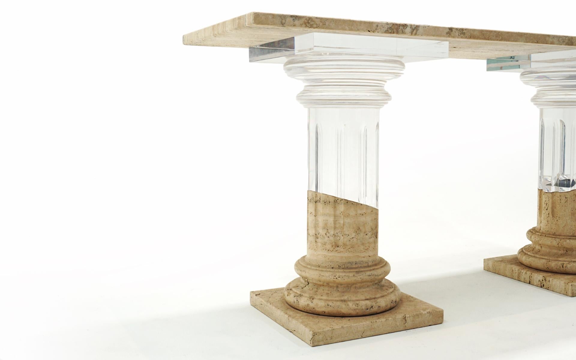 Sofa / Console Table in Travertine and Acrylic by Fabian Decoration, Rome, Italy For Sale 1