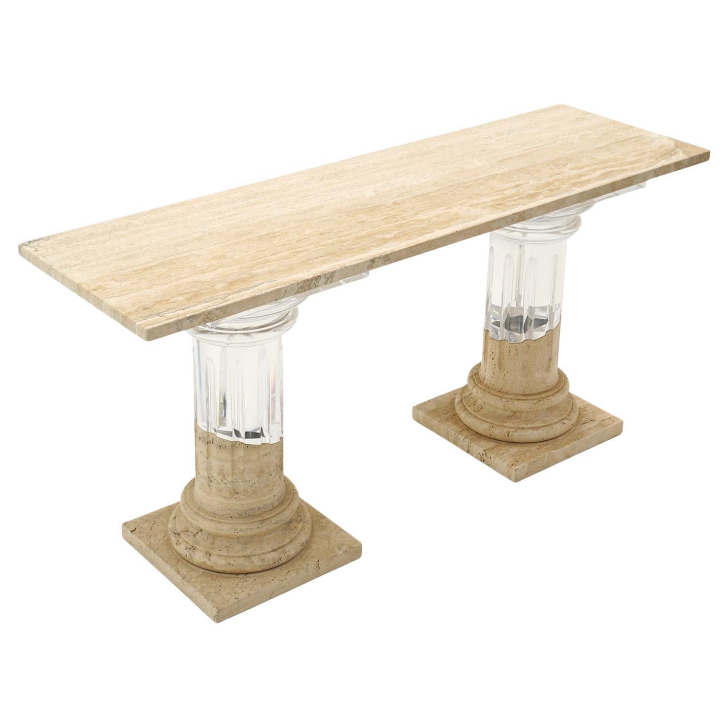 Sofa / Console Table in Travertine and Acrylic by Fabian Decoration, Rome, Italy For Sale