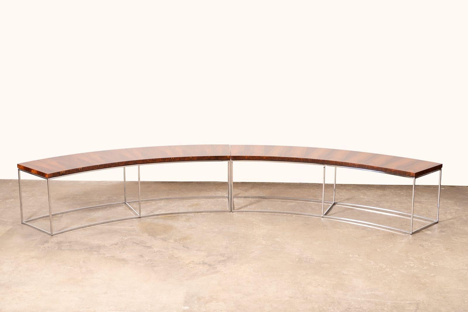 Steel Sofa Console Tables in Brazilian Rosewood by Milo Baughman for Thayer Coggin For Sale