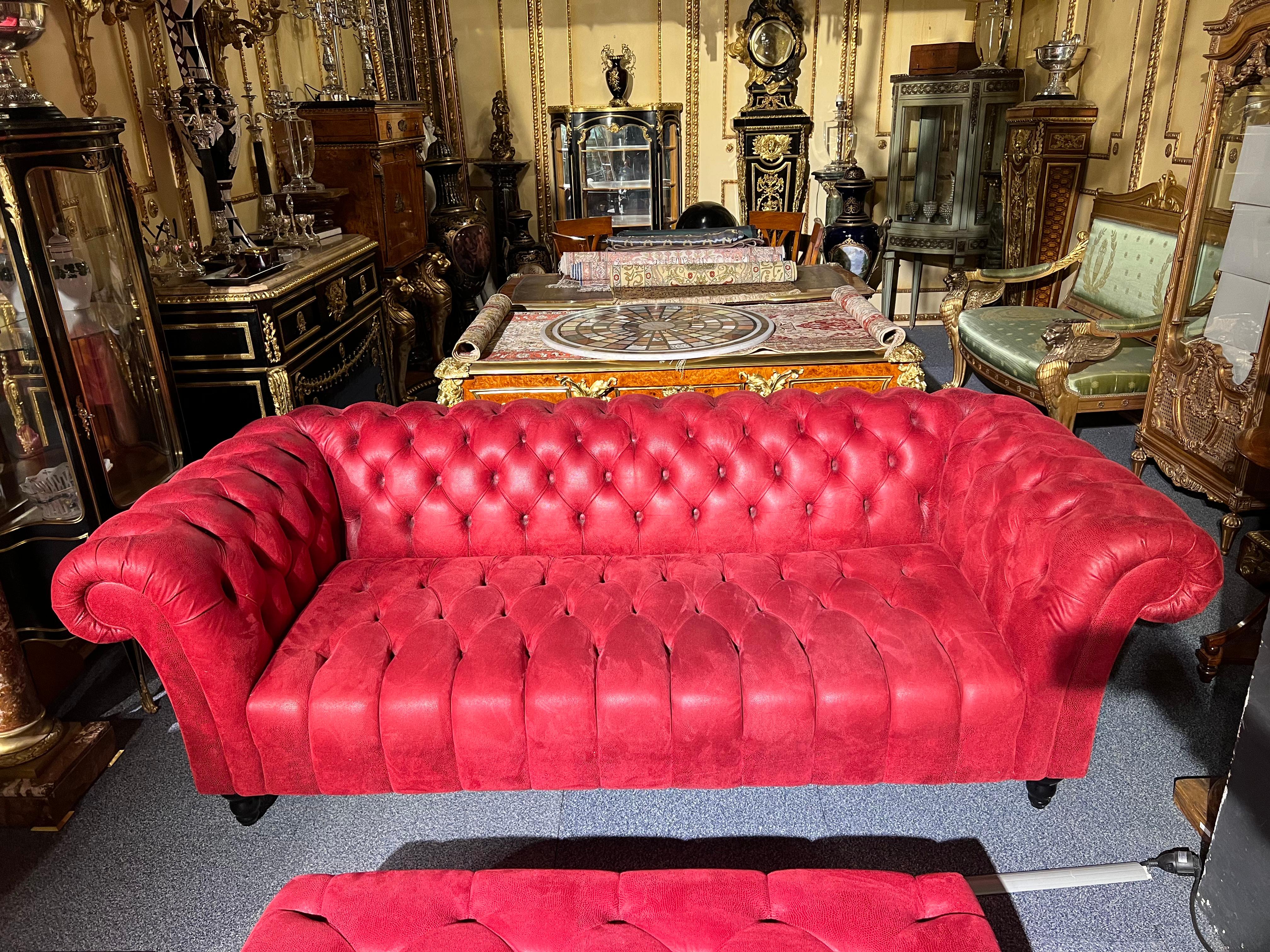 Exclusive Chesterfield sofa with ottoman in beautiful velvet / alkantara look.
 