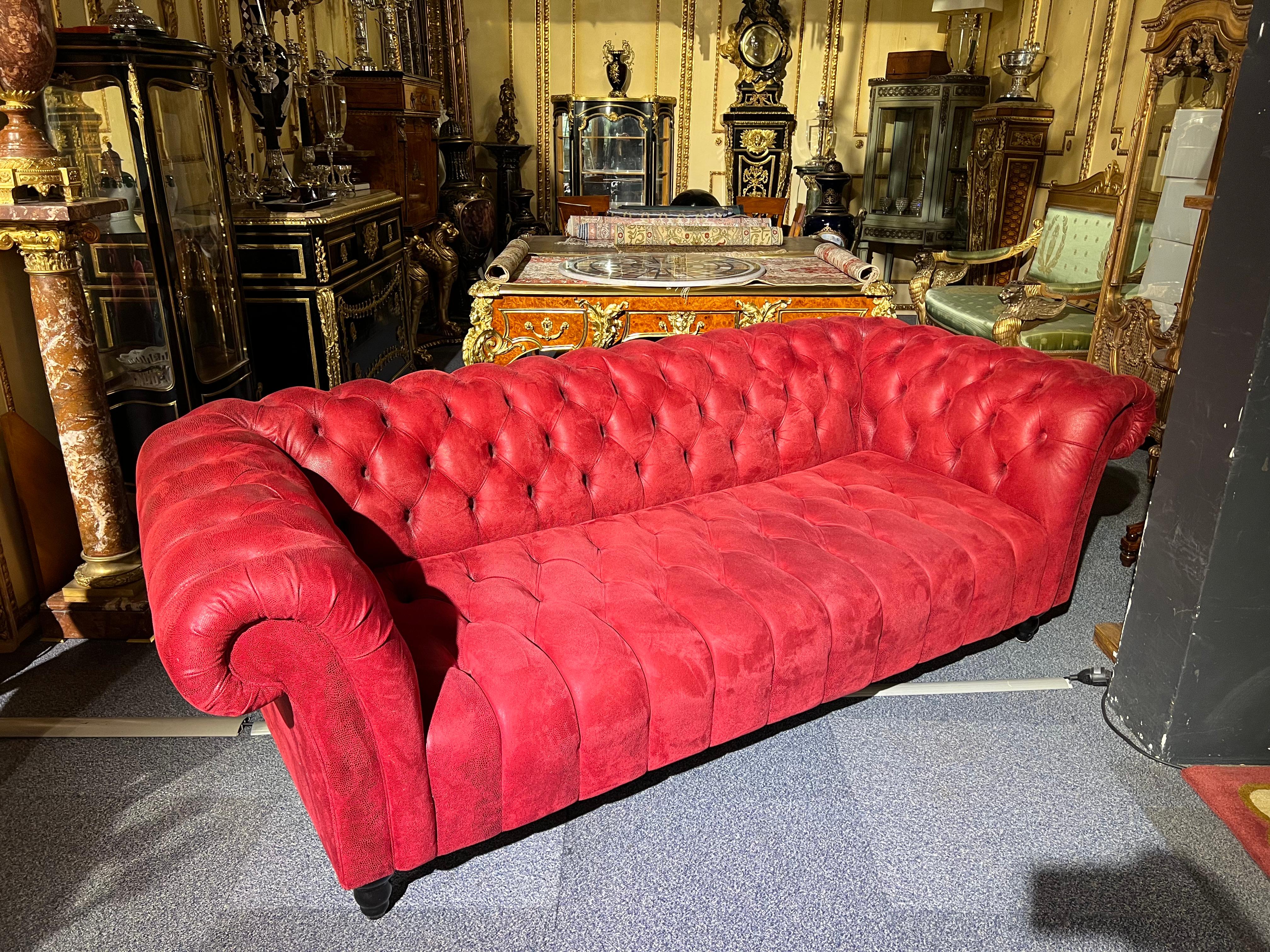 20th Century Sofa / Couch Chesterfield Luxury Baroque Style Design Velvet Red Alcantara Look For Sale