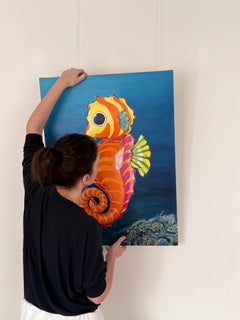 Seahorse Marine Life Painting with Balloon Aesthetic Ocean Wildlife Art