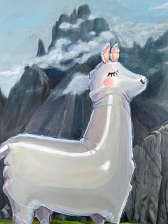 Llama al Sol Acrylic Painting, Inflatable Llama in Andean Landscape