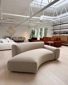 Sofa, Curved Beige Gray Bouclé Upholstered Design, Sculptural Lounge Form, Italy