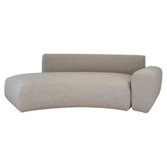 Sofa, Curved Beige Gray Bouclé Upholstered Design, Sculptural Lounge Form, Italy