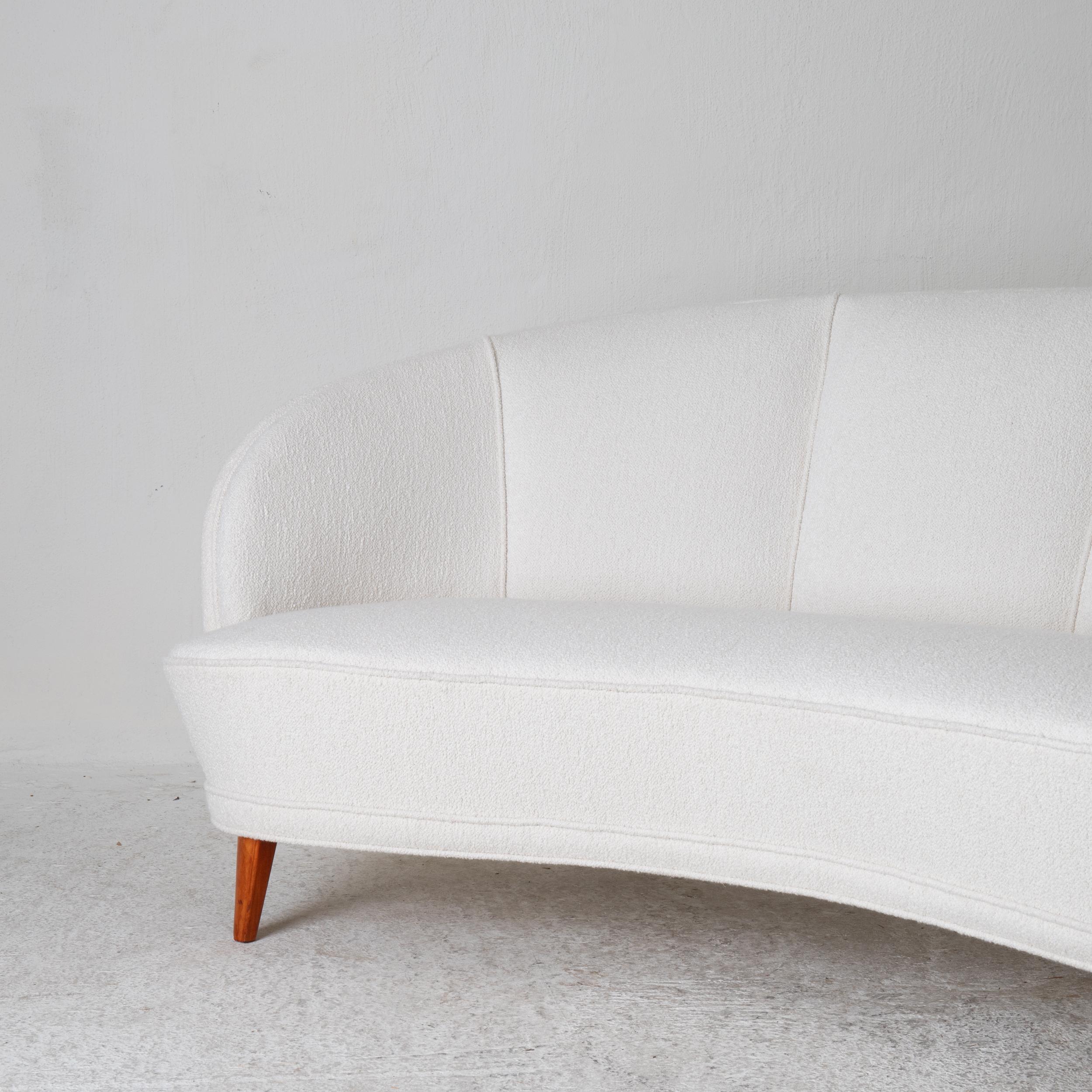 Mid-Century Modern Sofa Curved Swedish 20th Century White, Sweden