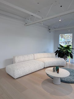 Sofa, Curved Upholstered Design, White Spotted Fabric with Gray Accents, Italy