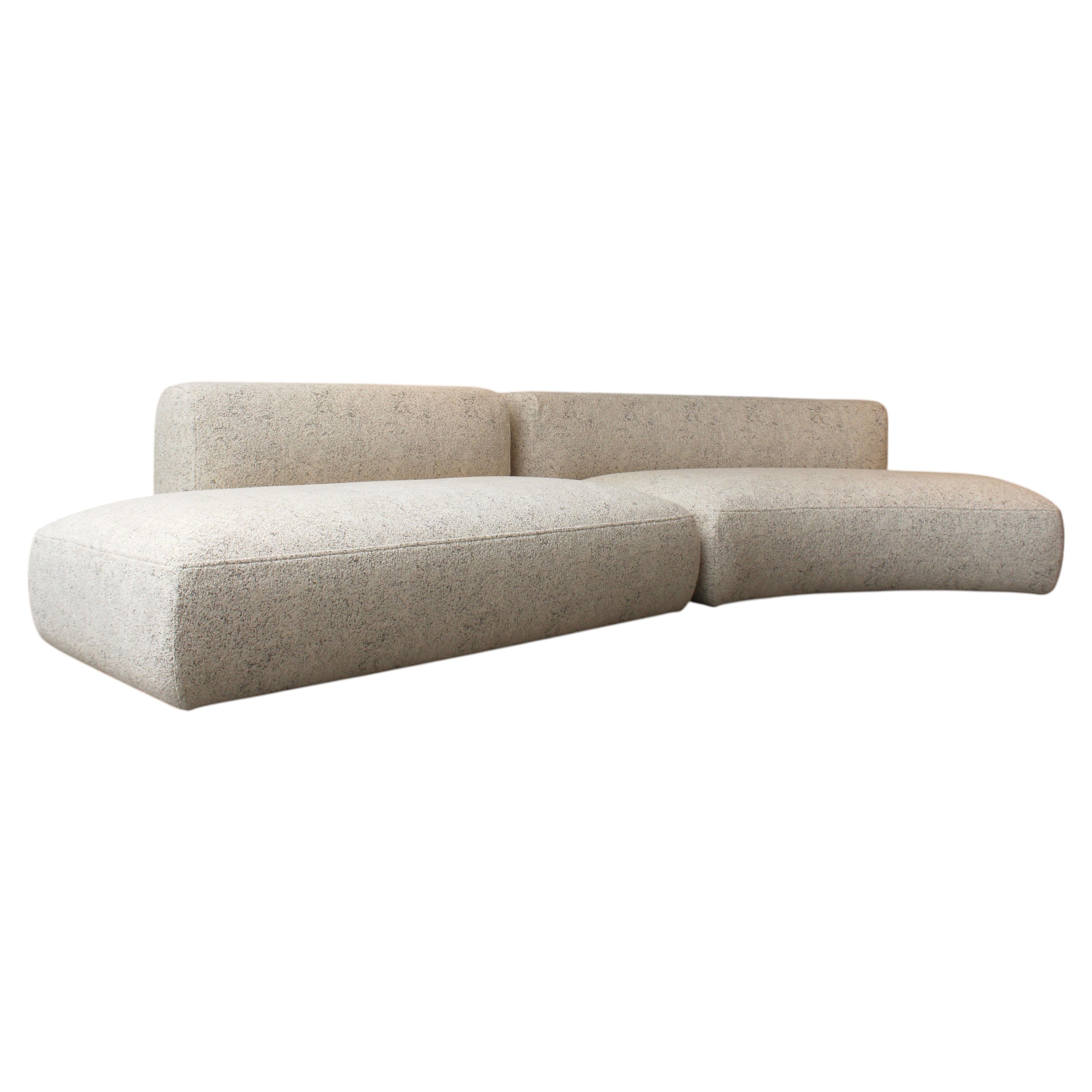 Sofa, Curved Upholstered Design, White Spotted Fabric with Gray Accents, Italy
