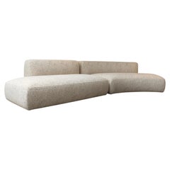 Sofa, Curved Upholstered Design, White Spotted Fabric with Gray Accents, Italy