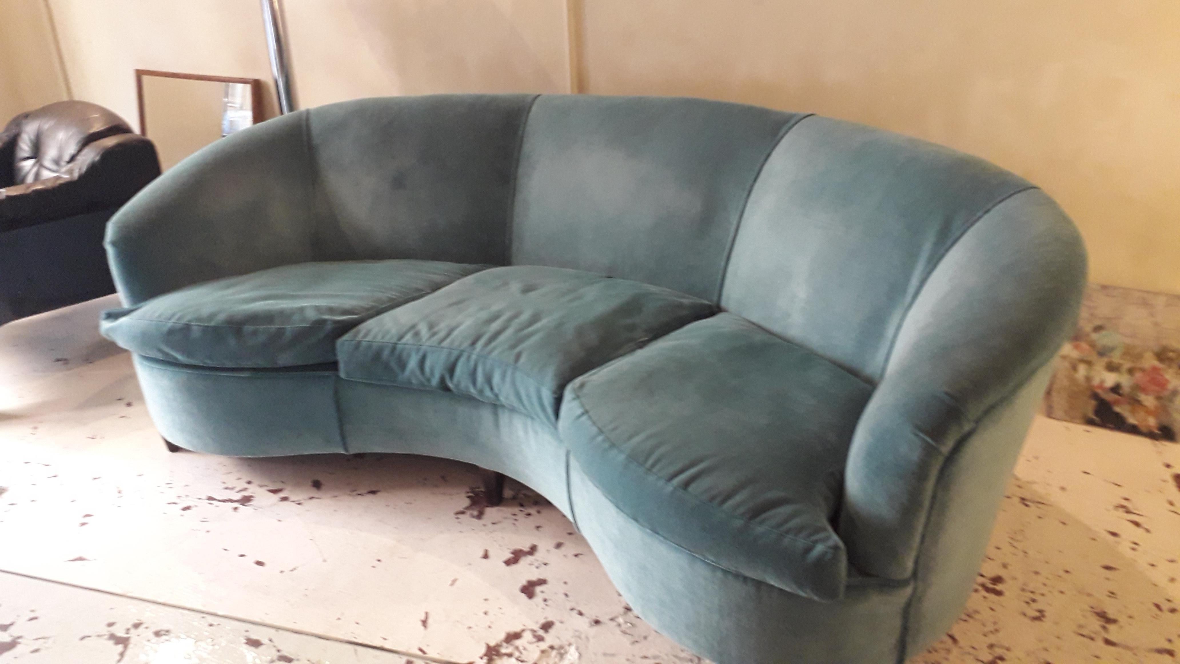 Sofa gebogen Samt Blu Tiffany Mid-Century Modern Atelier O.Borsani.