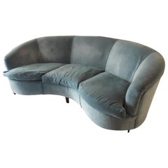 Sofa Curved Velvet Blu Tiffany, Mid-Century Modern Atelier O.Borsani
