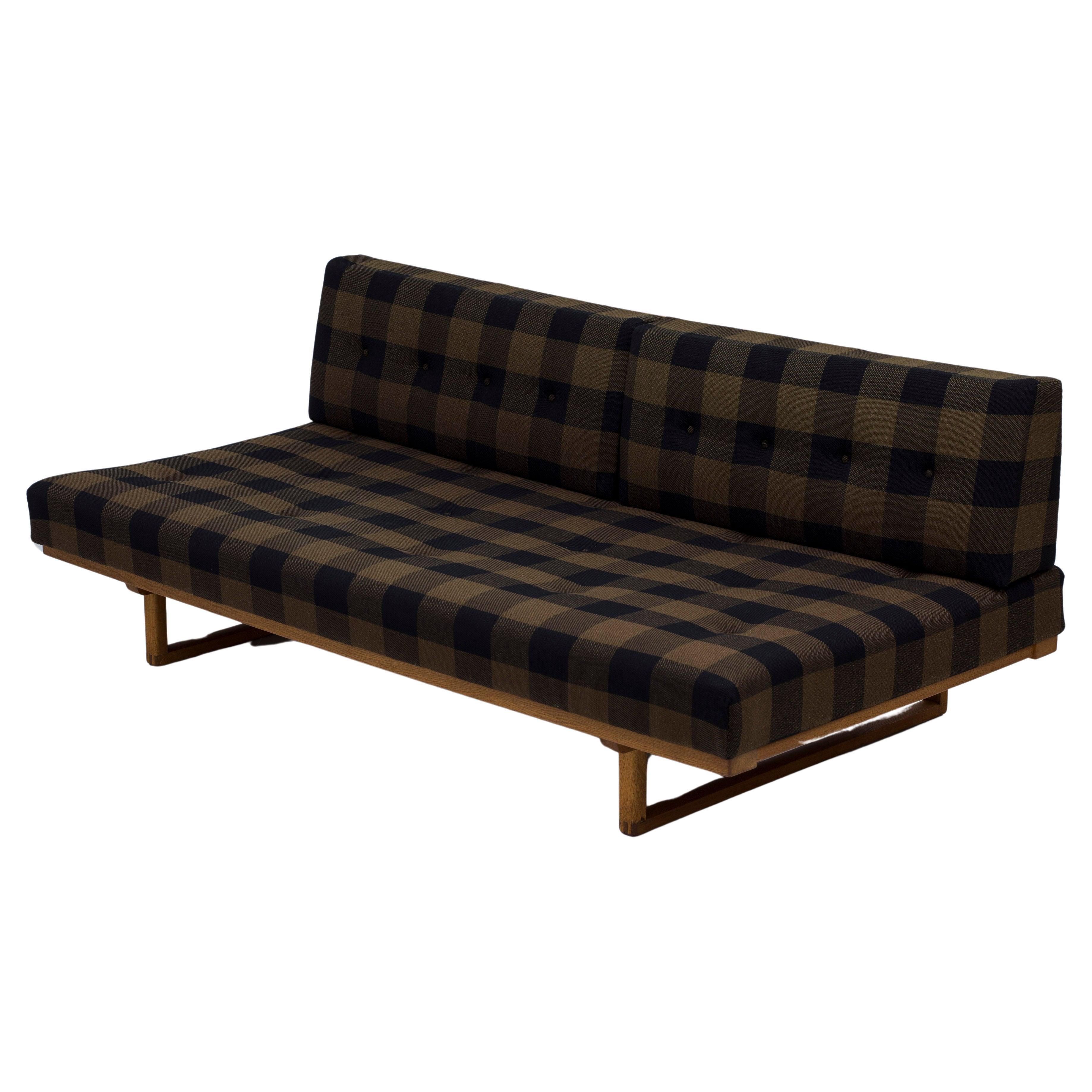 Sofa/daybed in oak and checkered original fabric by Børge Mogensen & Lis Ahlman