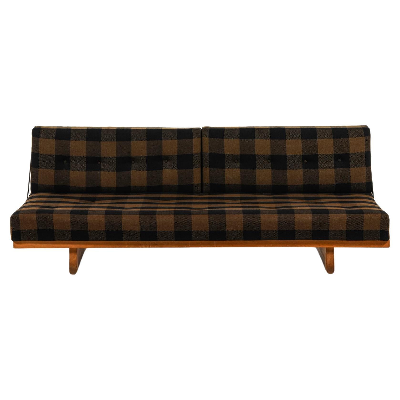 Sofa / Daybed in Oak, Brass and Original Fabric by Børge Mogensen, 1950's For Sale