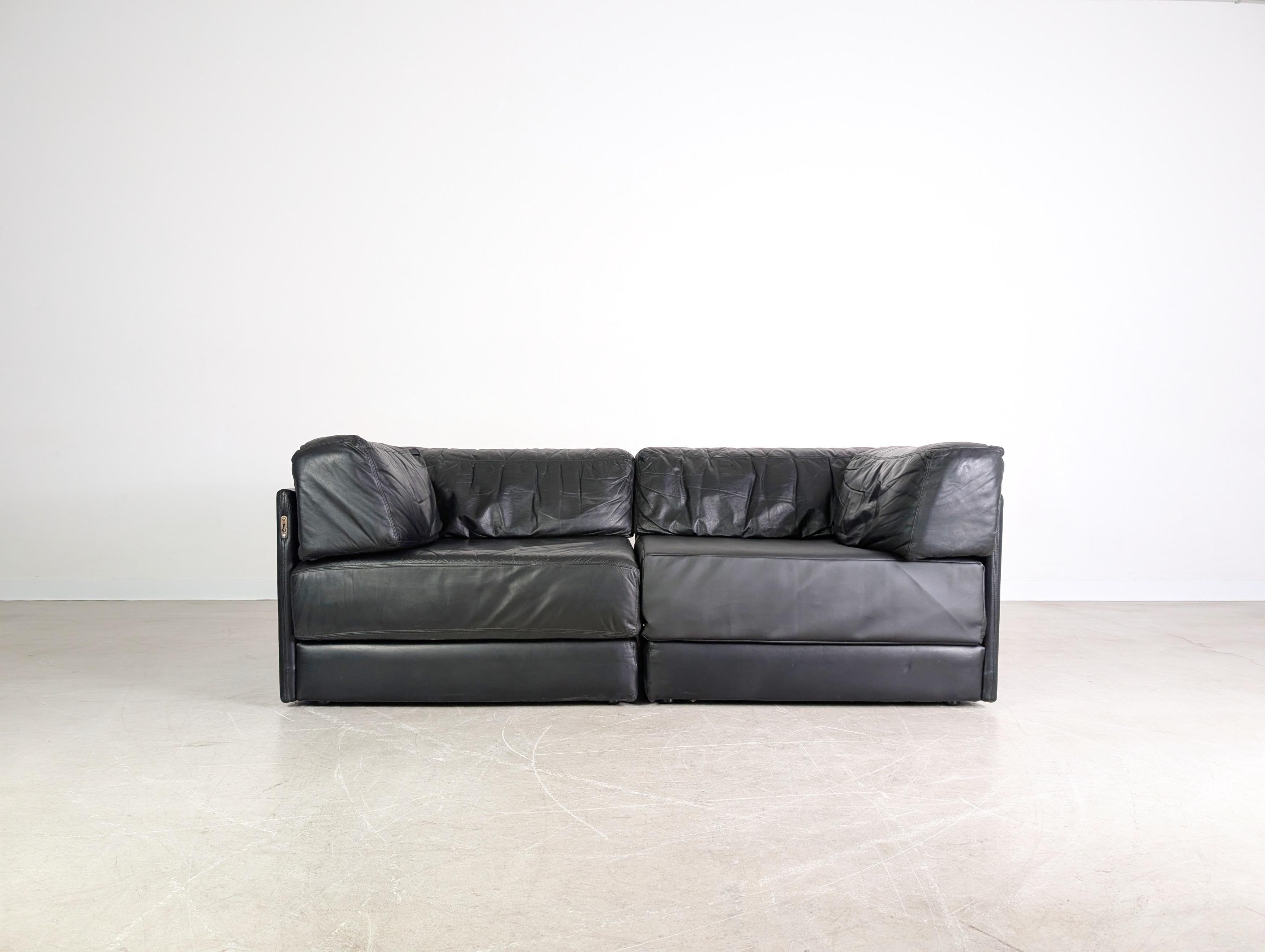 Sofá De Sede DS76 / DS78 Couch Leder Kunstleder schwarz 1980 Moderno de mediados de siglo en venta