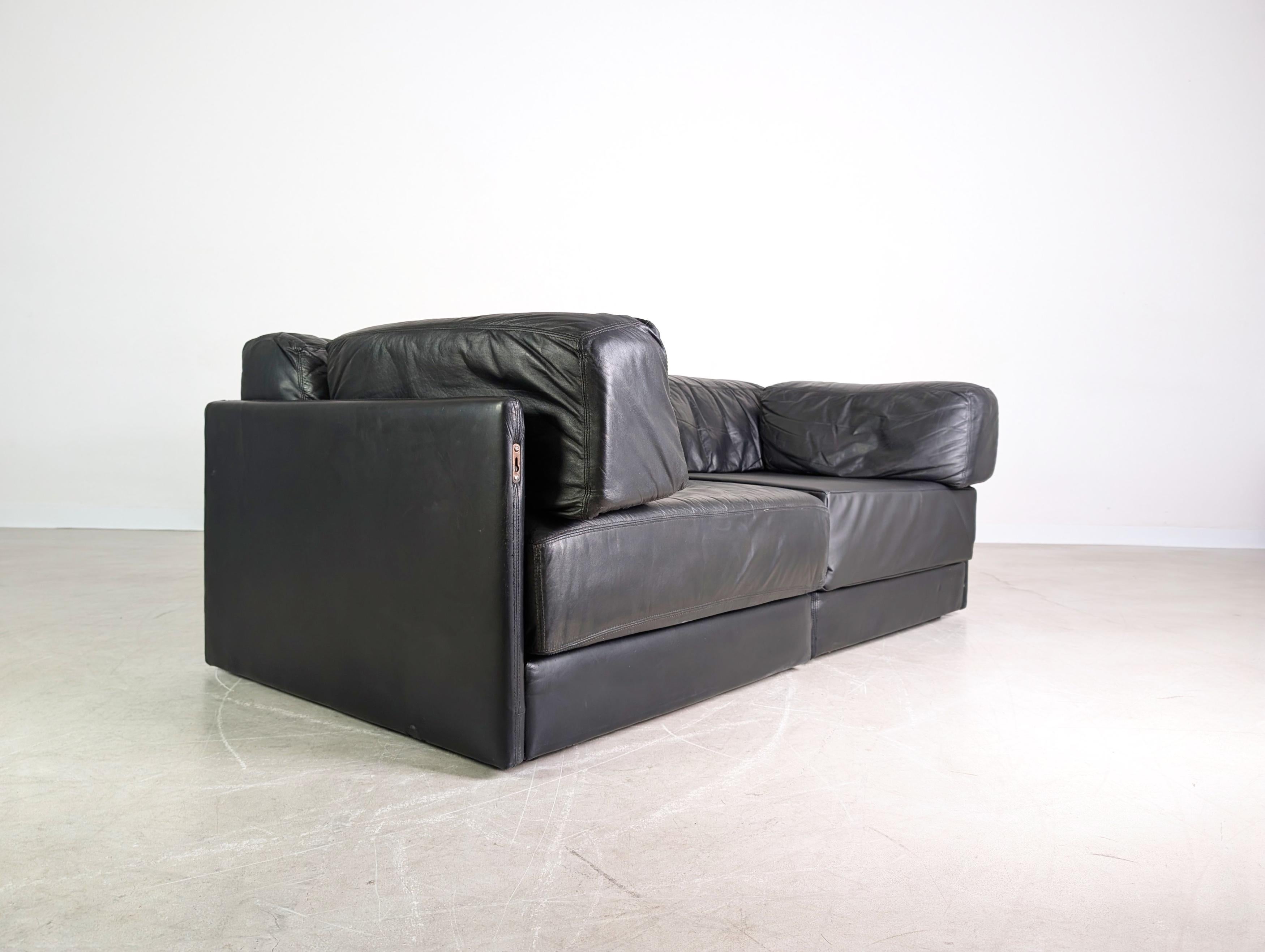Sofá De Sede DS76 / DS78 Couch Leder Kunstleder schwarz 1980 Suizo en venta