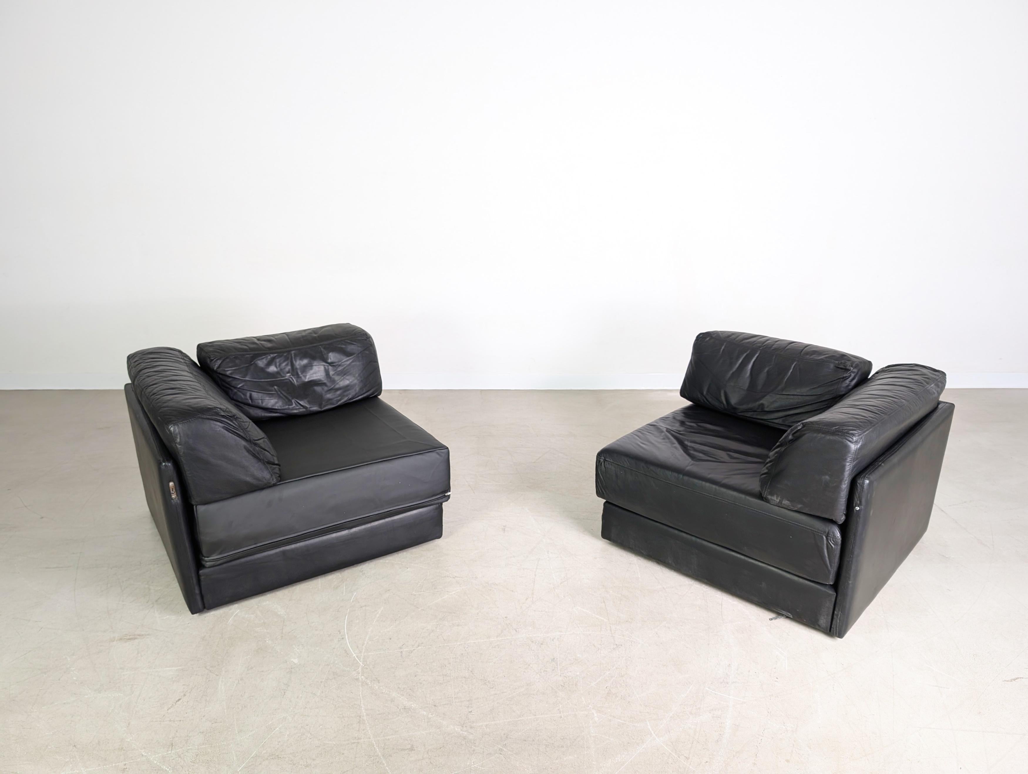 Sofá De Sede DS76 / DS78 Couch Leder Kunstleder schwarz 1980 Cuero en venta