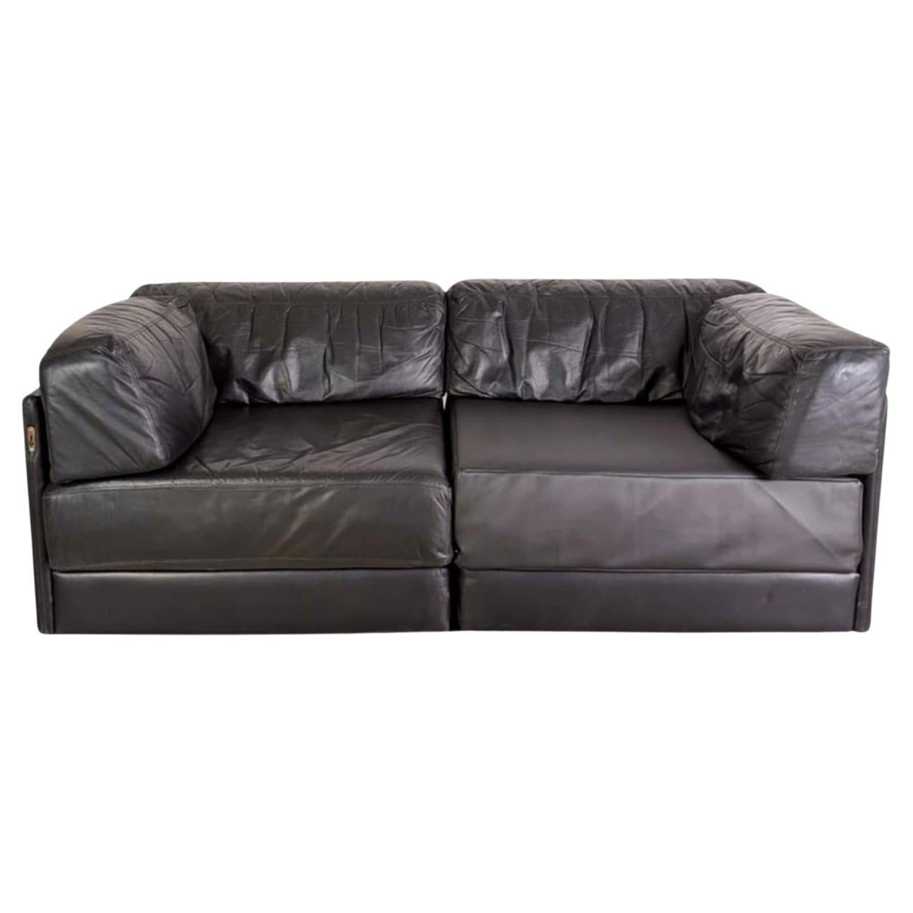Sofá De Sede DS76 / DS78 Couch Leder Kunstleder schwarz 1980 en venta