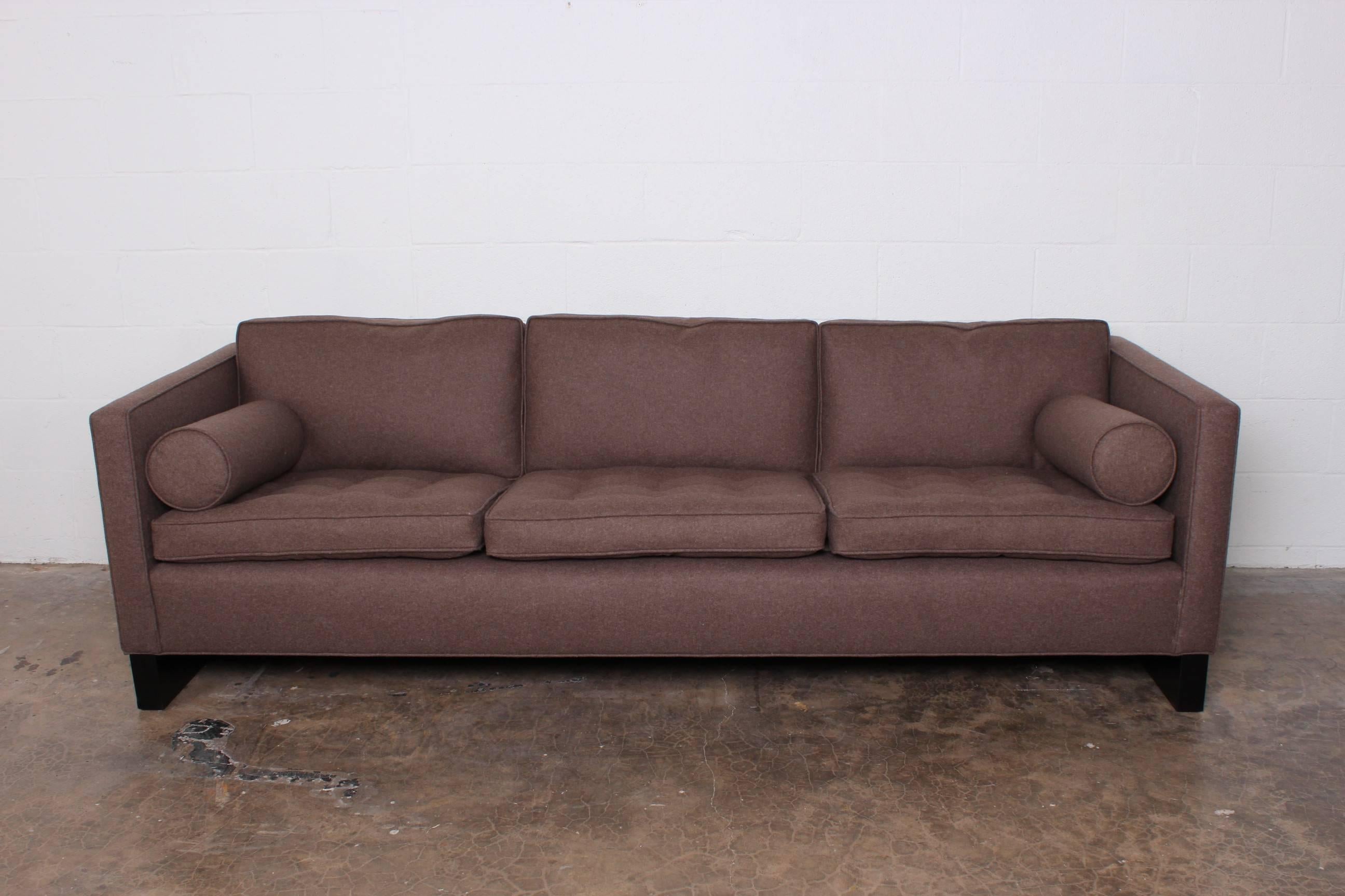 Rare sofa designed by Mies van der Rohe for Knoll. Reupholstered in Maharam wool with down filled cushions.