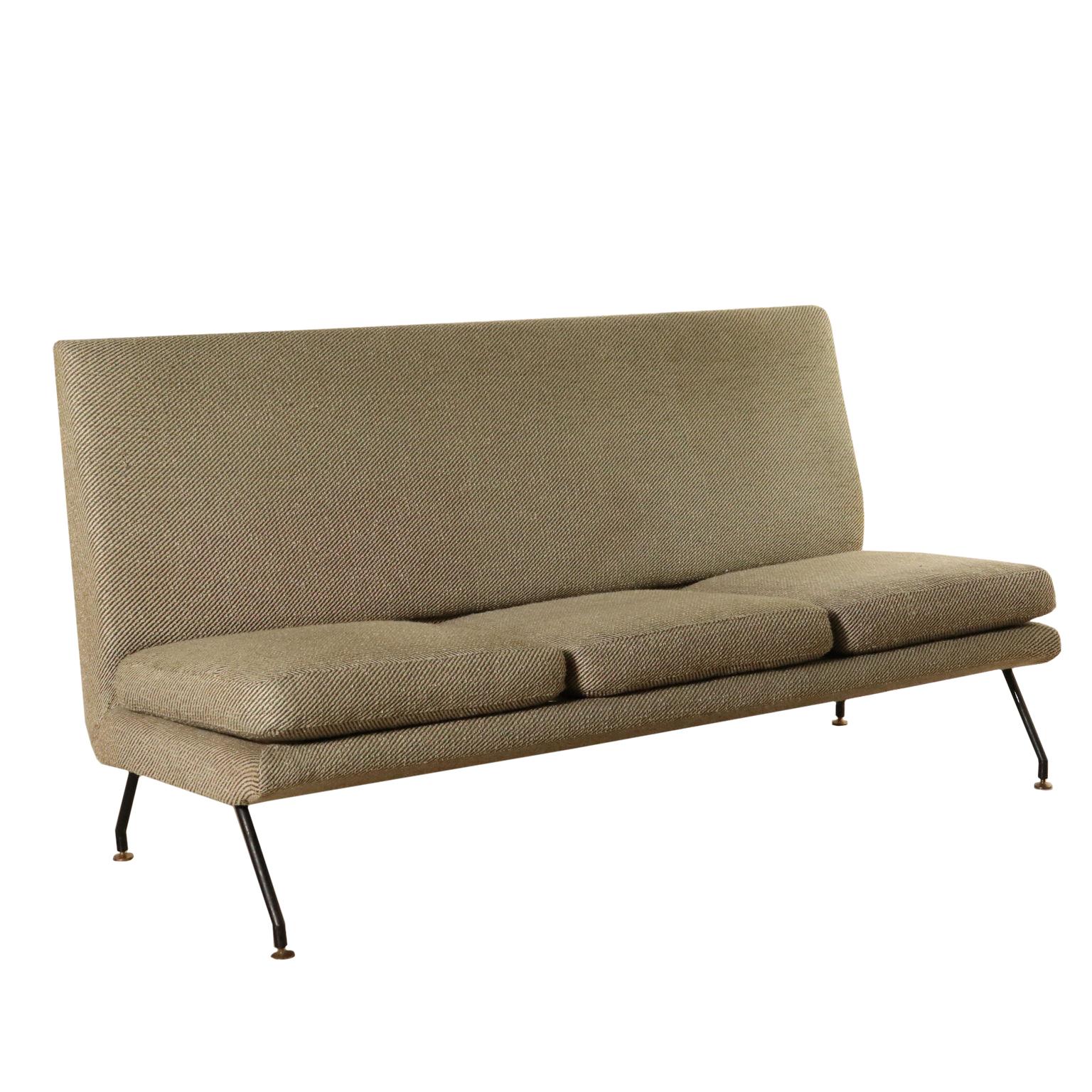 Sofa Designed for Isa Foam Fabric Metal Brass Vintage Italy, 1960s