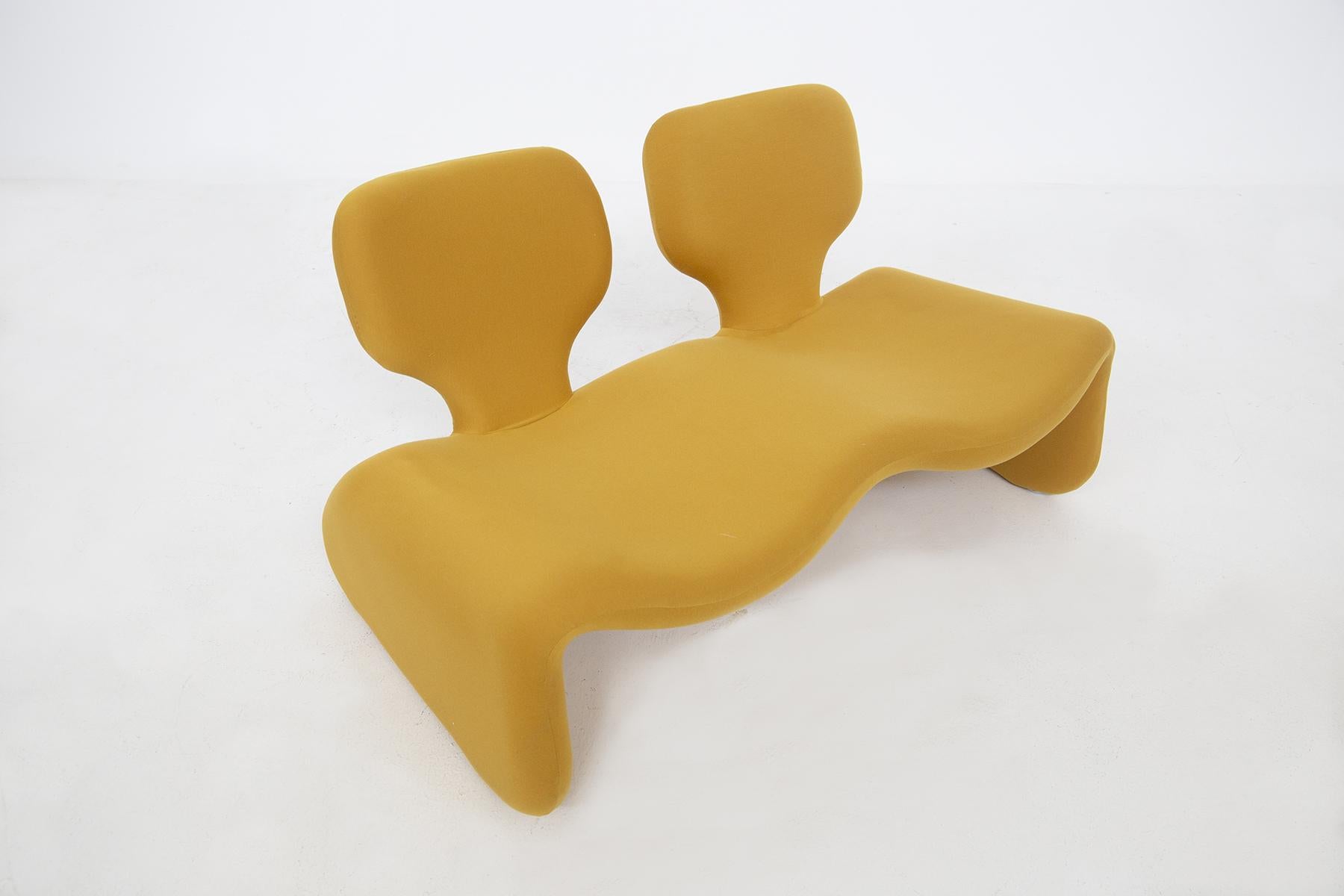 Mid-Century Modern Sofa Djinn Model by Olivier Mourgue in Yellow Fabric For Sale