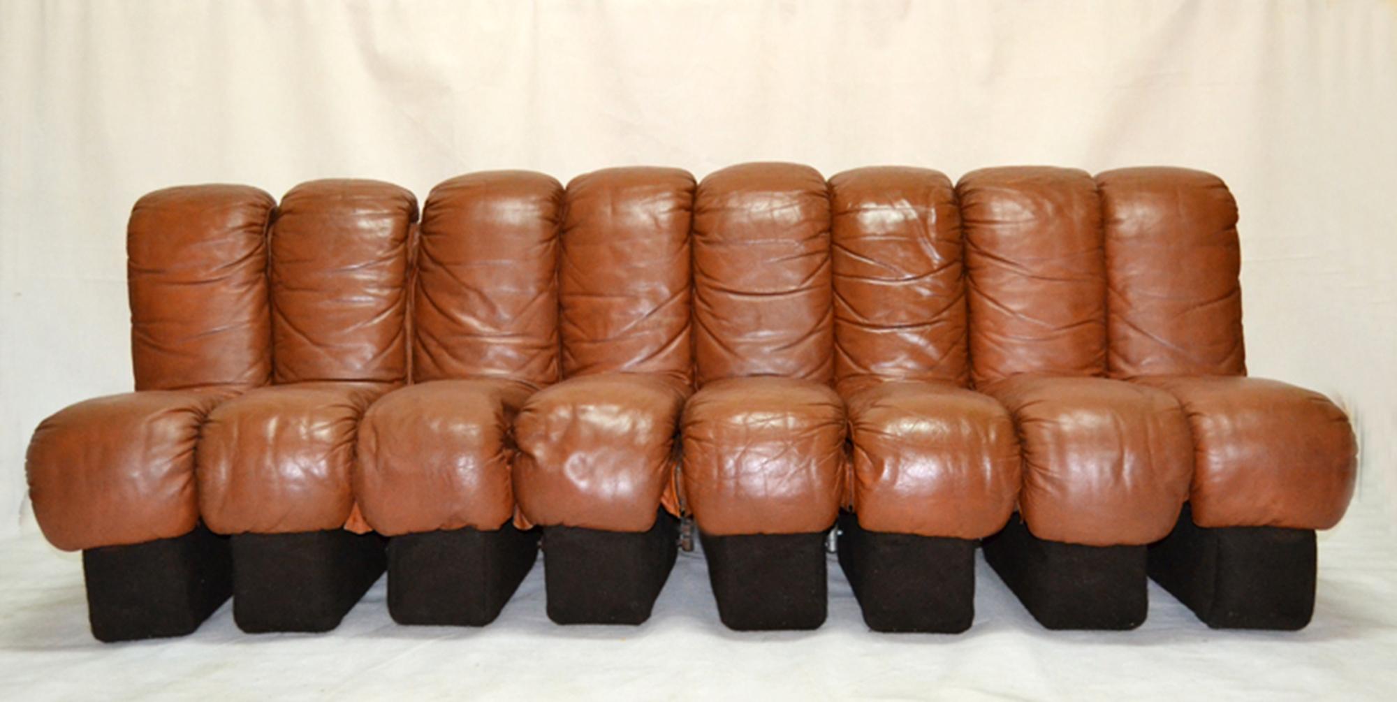 Swiss Sofa Ds 600 Eight Modules by De Sede in Full Grain Leather, 1970s, Switzerland