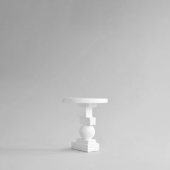 Sofa End, white Side Table, Artist Model, Contemporary Piece, XXIst Century.