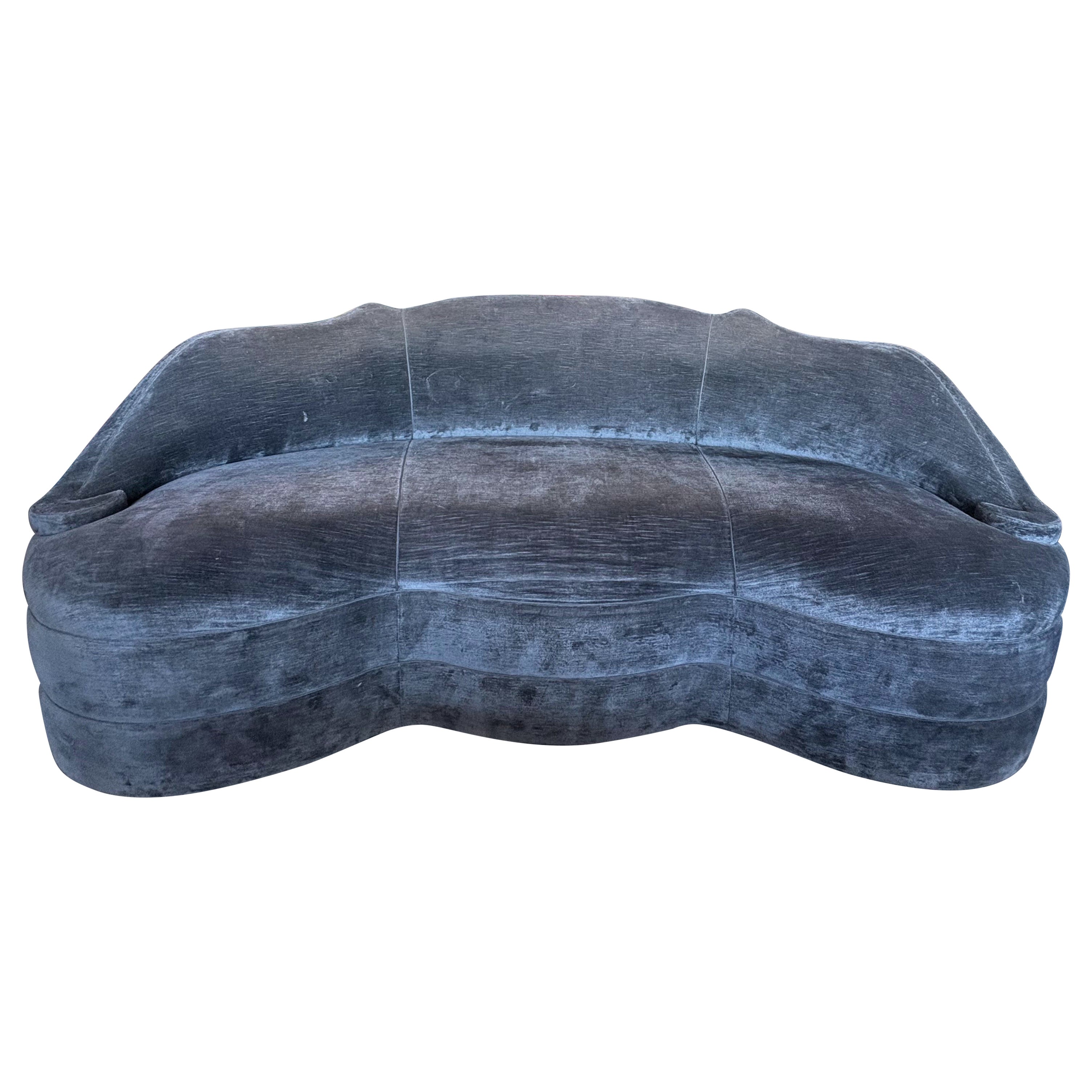 Vintage Custom Curved Velvet Sofa For Sale