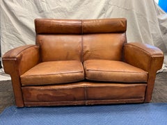 Sofa from France, Leather with Wool Swiss Army Blanket Back, Deco Era, 1930
