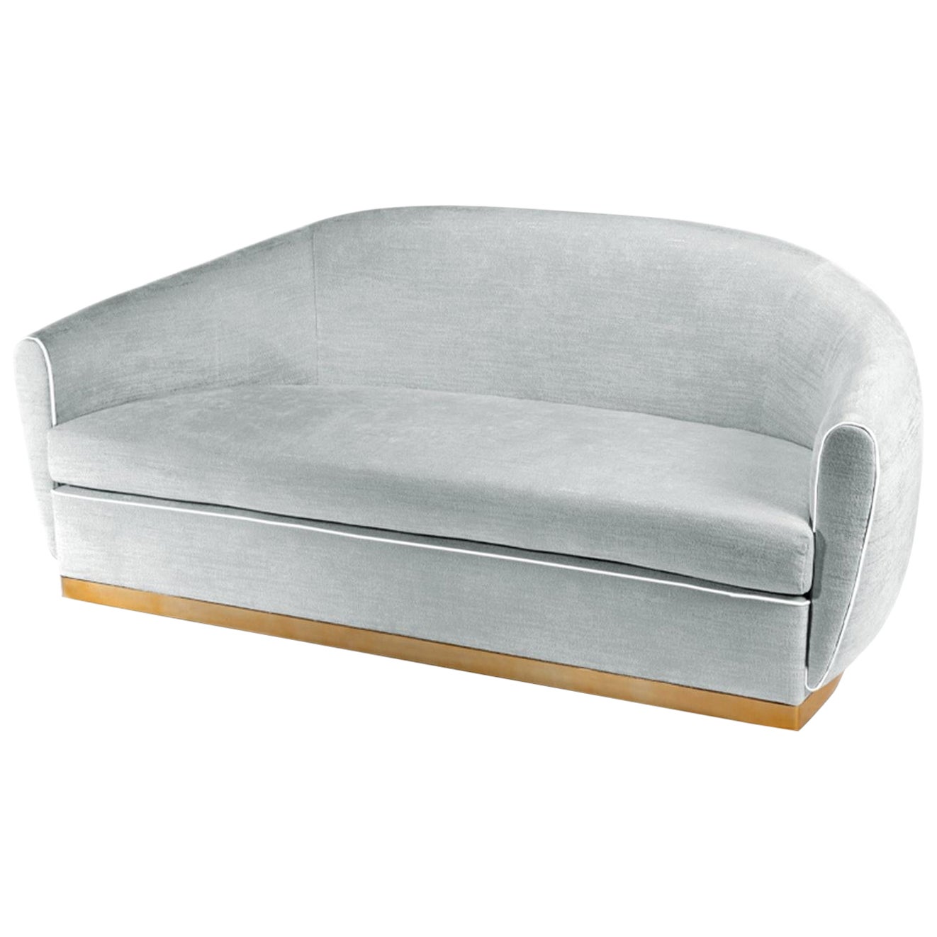 Sofa Grace 2-Seat in Blue Marka River Upholstery and Polished Brass Base