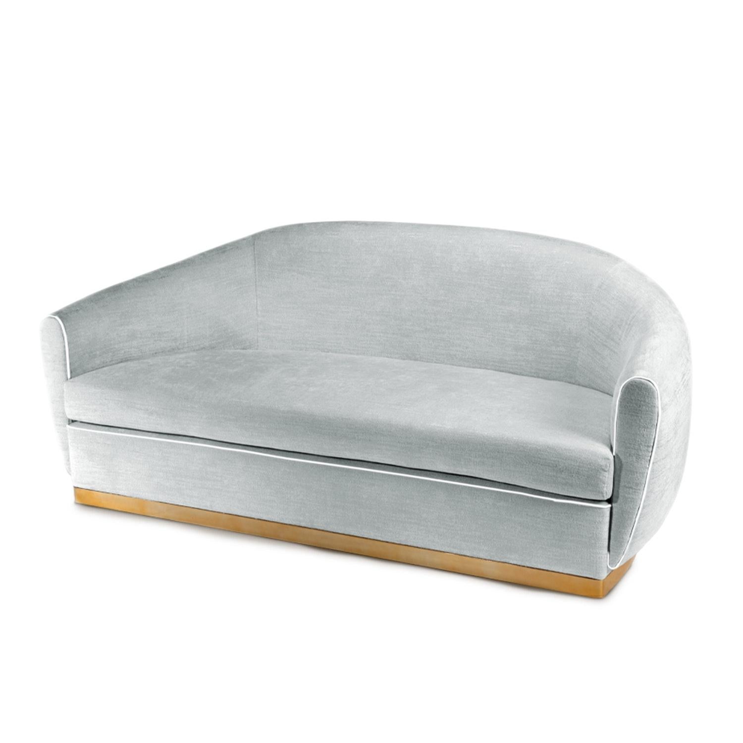 Art Deco Sofa Grace 2-Seat in Beige Marka 10 Upholstery and Polished Brass Base For Sale