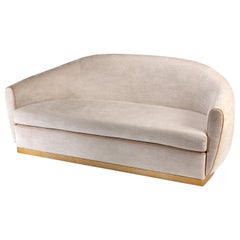 Sofa Grace 2-Seat in Beige Marka 10 Upholstery and Polished Brass Base