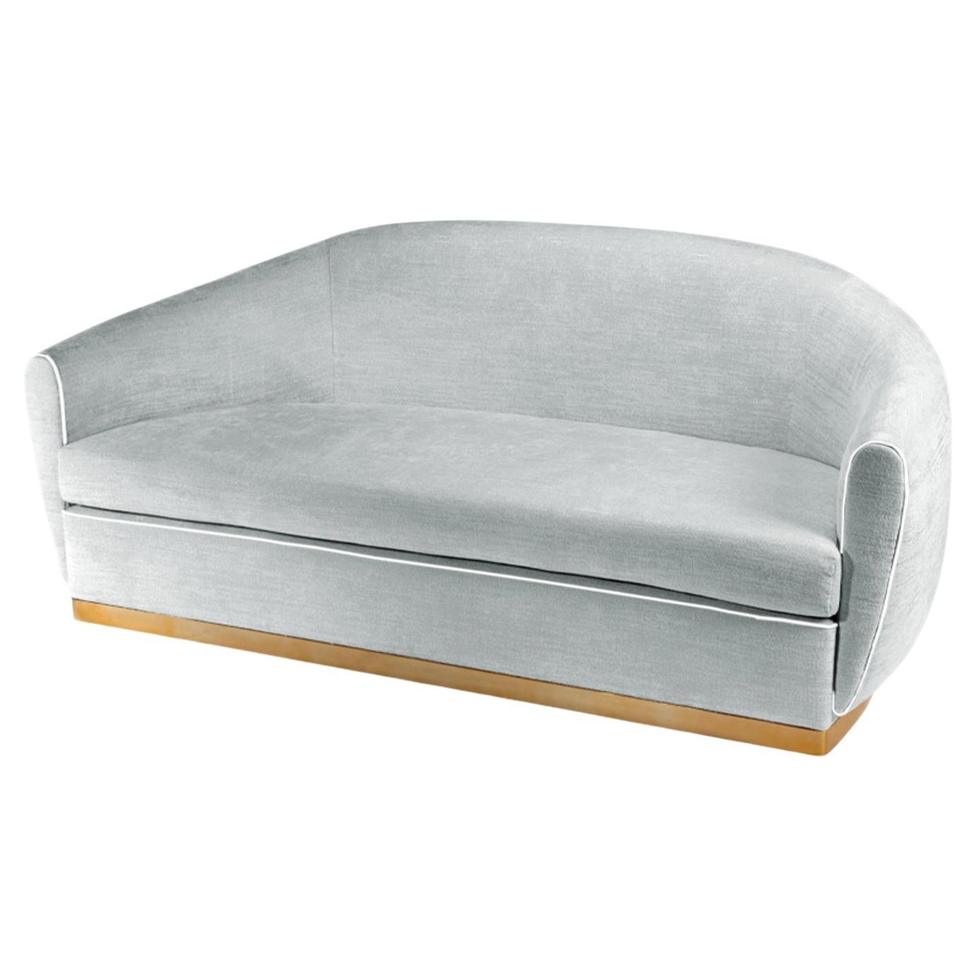 Sofa Grace 3-Seat in Light Blue Marka River Upholstery and Polished Brass Base