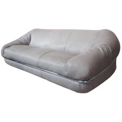 Sofa, Grey Leather and Chrome Bar 1970, Italy