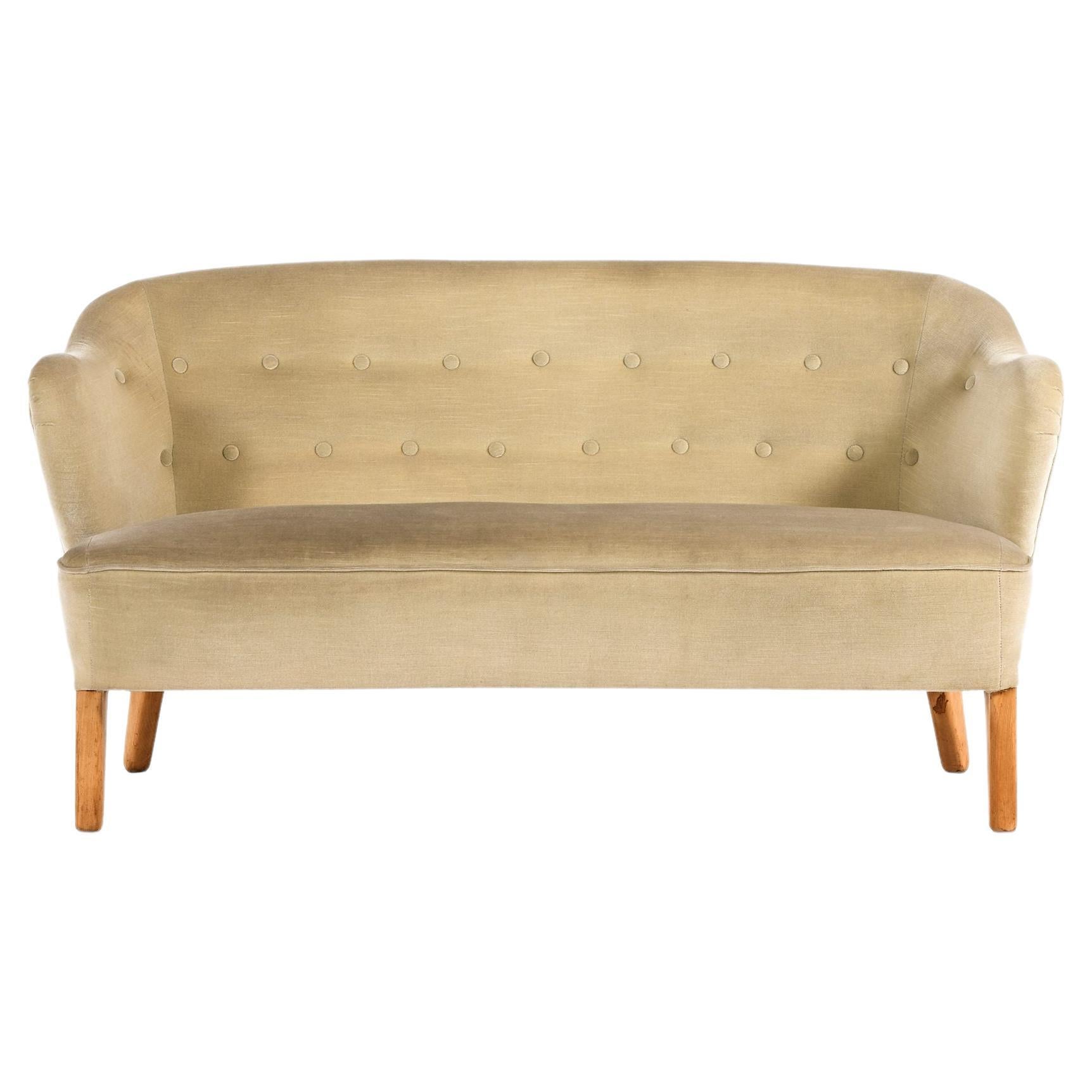 Sofa in Ash Legs with Original Velvet Mohair Fabric by Flemming Lassen, 1940's