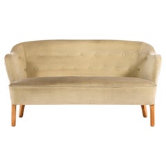 Sofa in Ash Legs with Original Velvet Mohair Fabric by Flemming Lassen, 1940's
