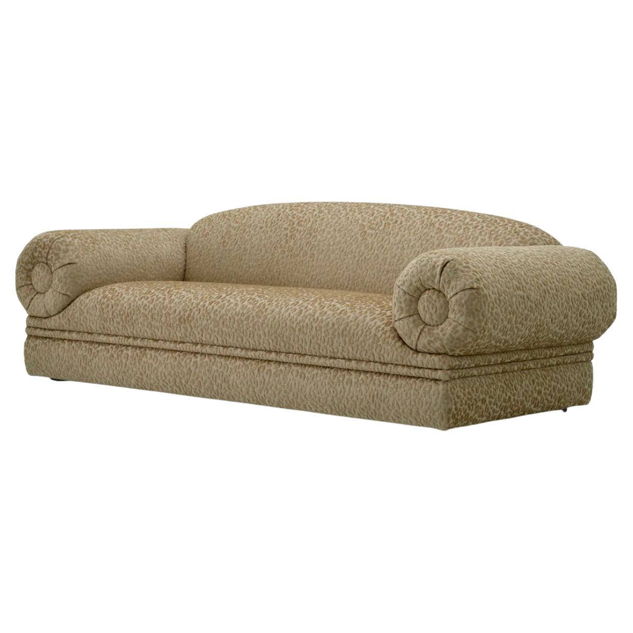 Sofa in Auden Beige Jacquard Fabric with Leopard Pattern For Sale