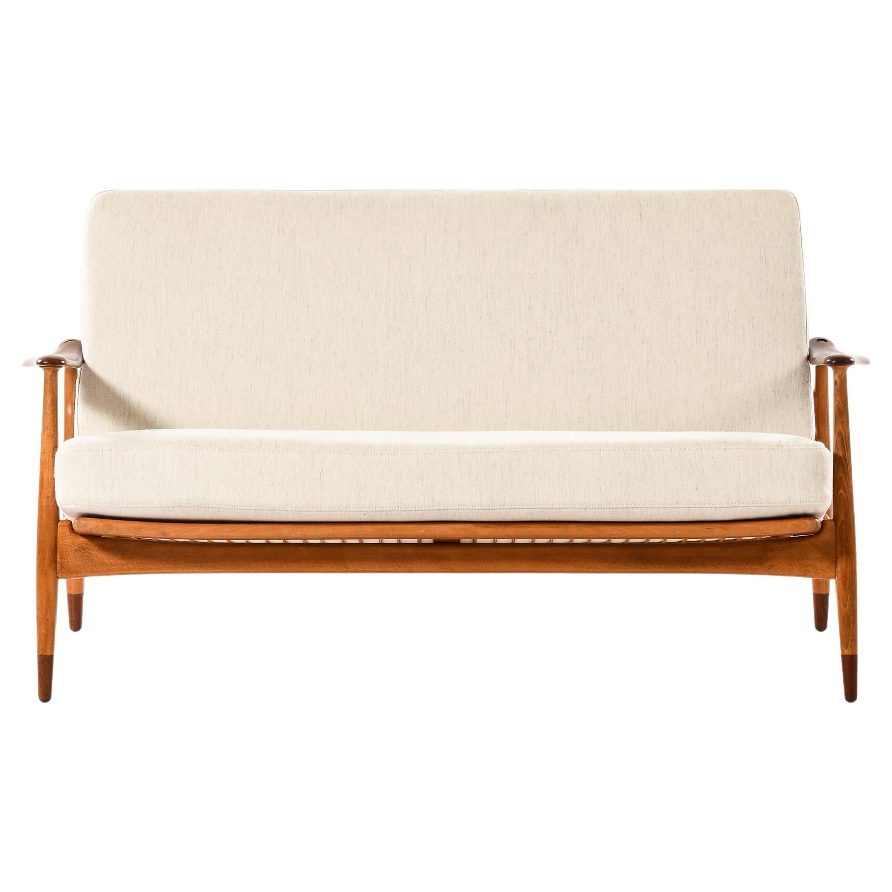 Sofa in Beech and Fabric by Arne Vodder, 1950s For Sale