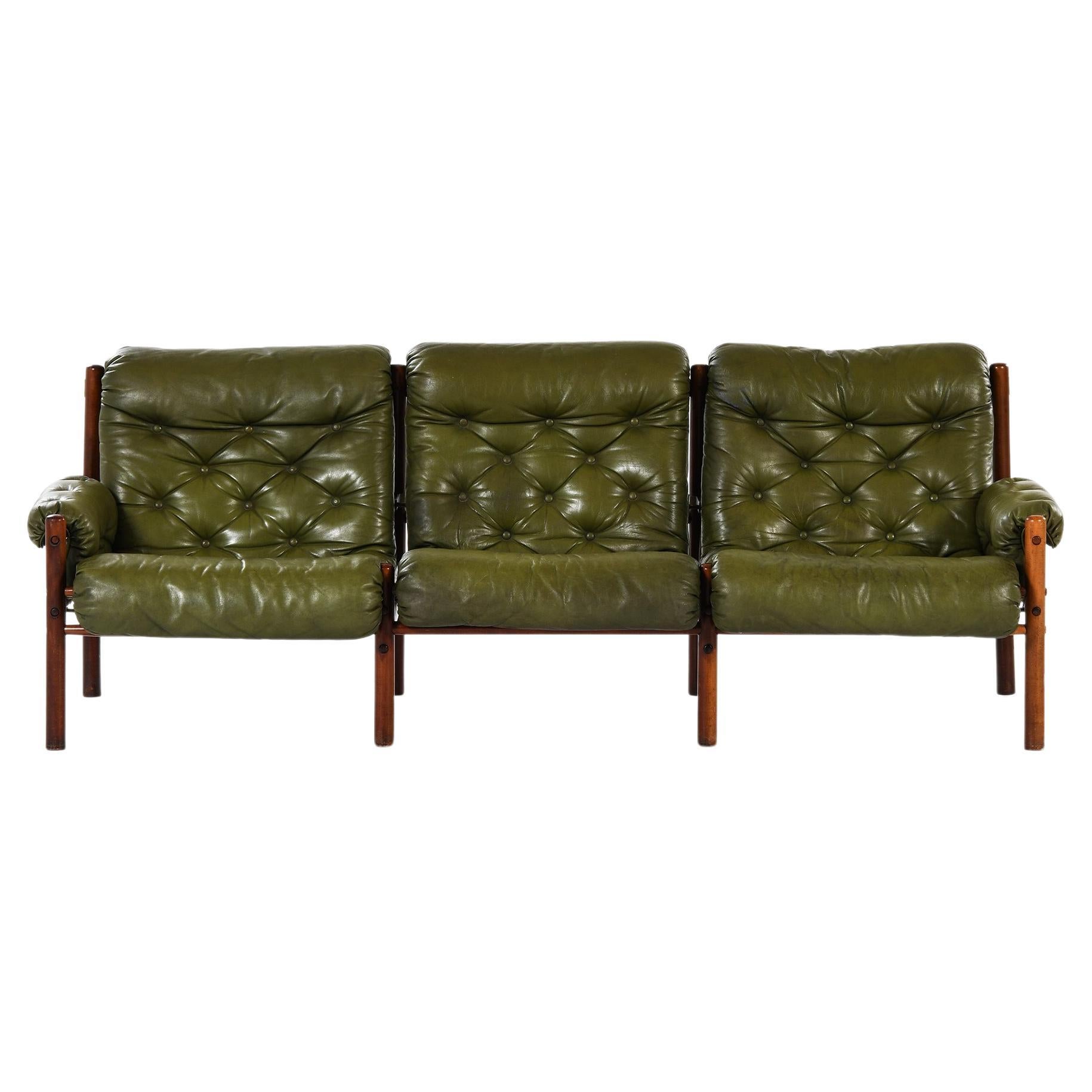 Sofa in Beech and Leather by Arne Norell, 1960s For Sale