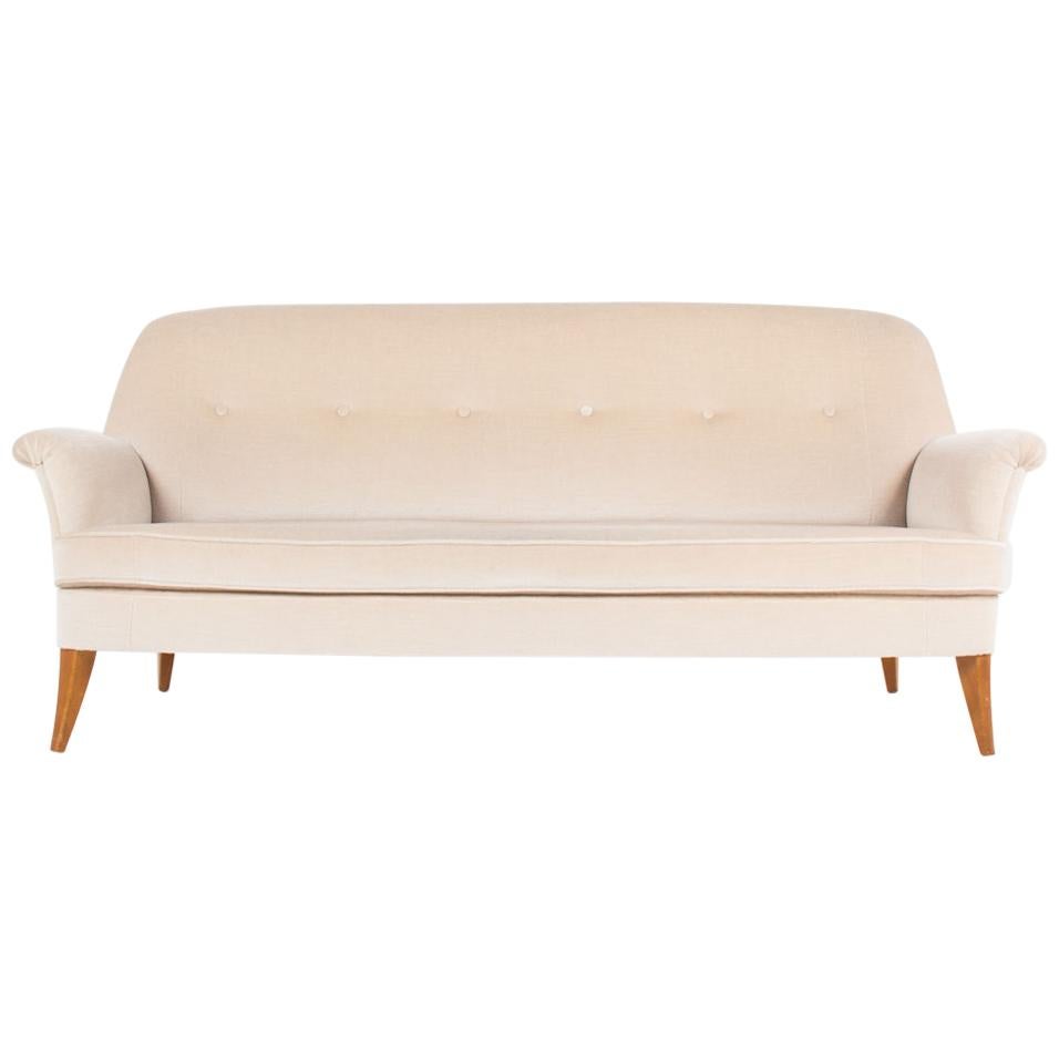 Sofa in Beige Mohair Velvet Fabric, Swedish Design, 1950