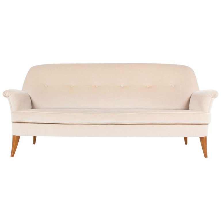 Sofa in Beige Mohair Velvet Fabric, Swedish Design, 1950 at 1stdibs