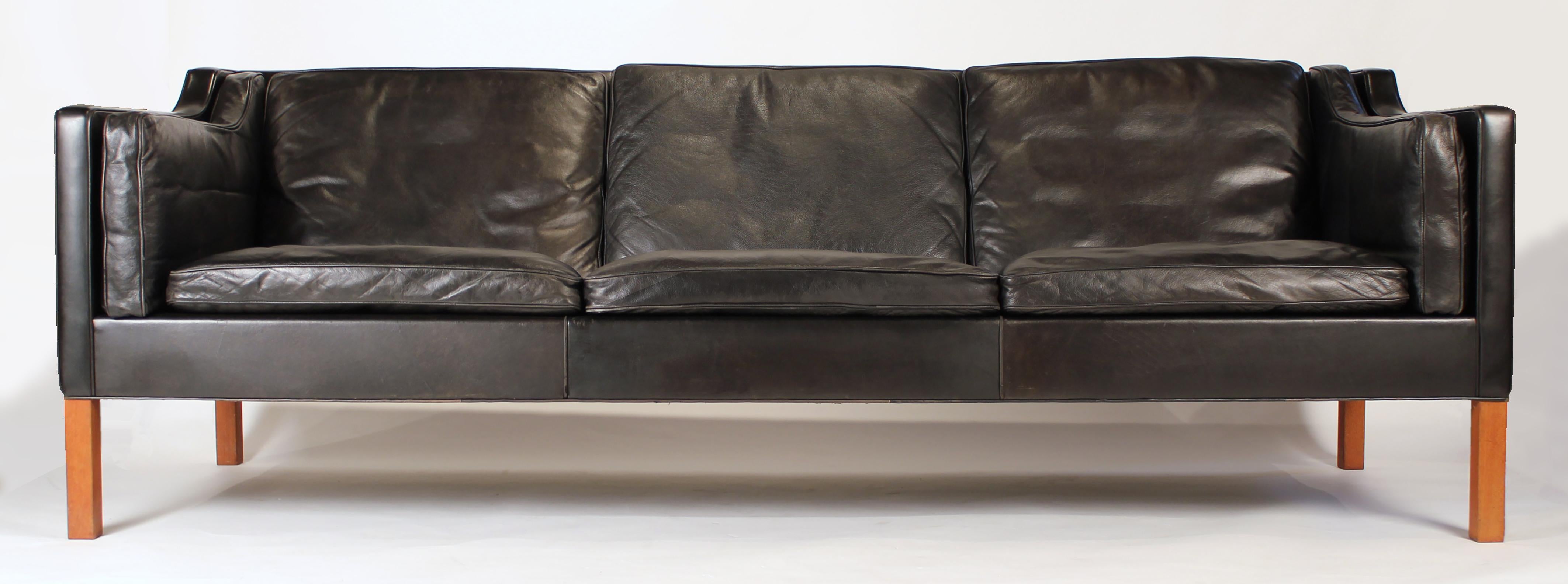 Danish Sofa in Black Leather by Borge Mogensen