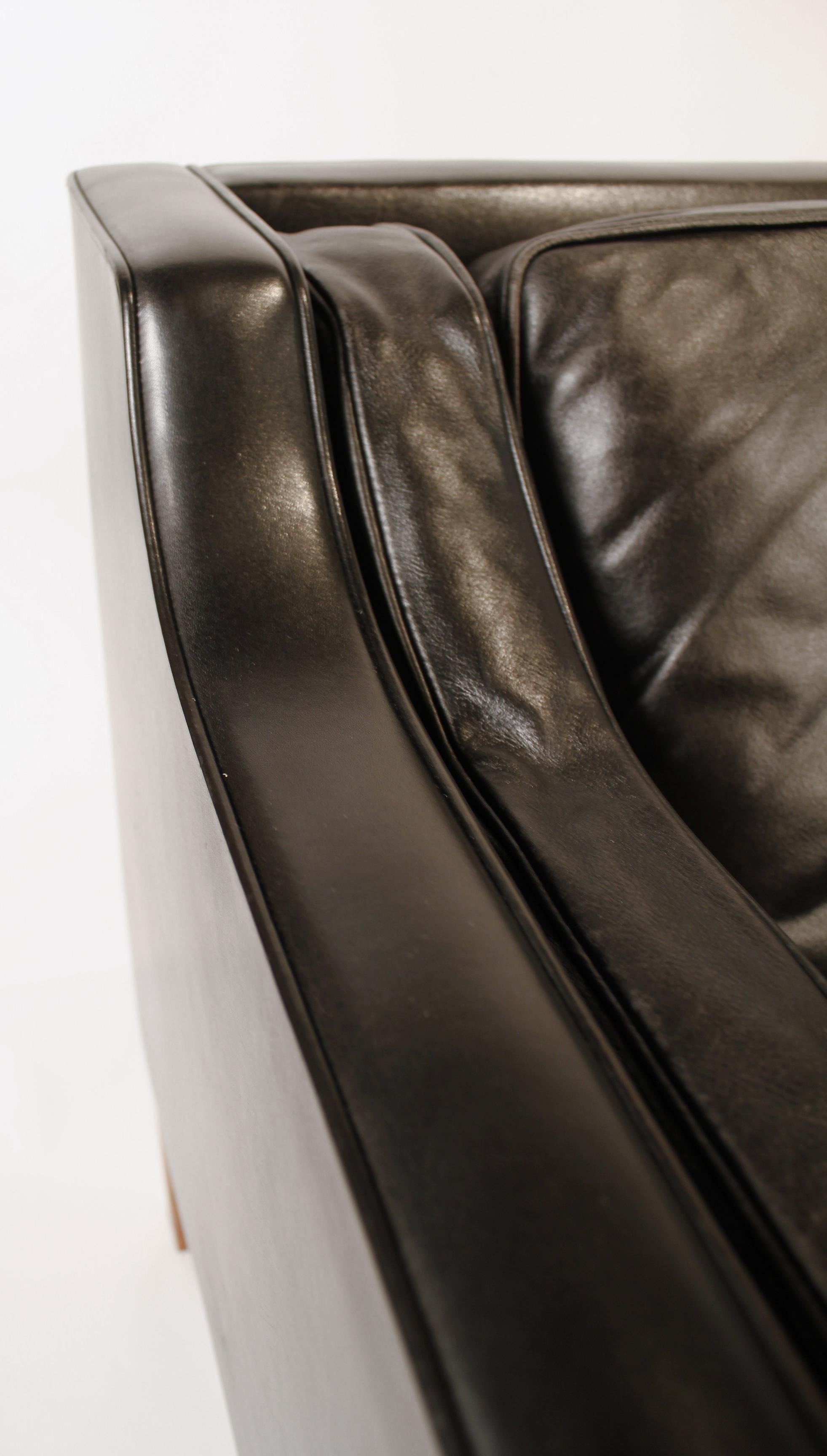 Sofa in Black Leather by Borge Mogensen In Good Condition In Dallas, TX