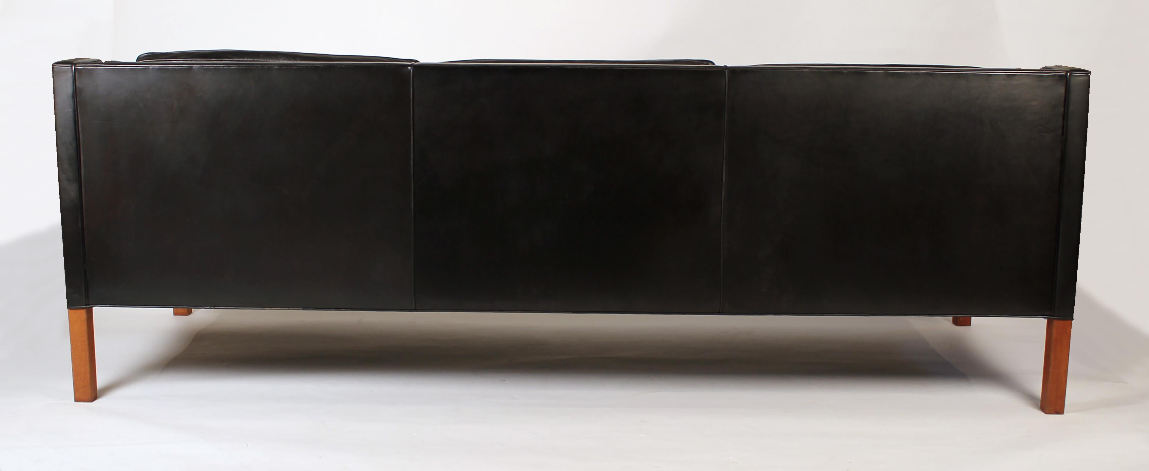 Sofa in Black Leather by Borge Mogensen 1