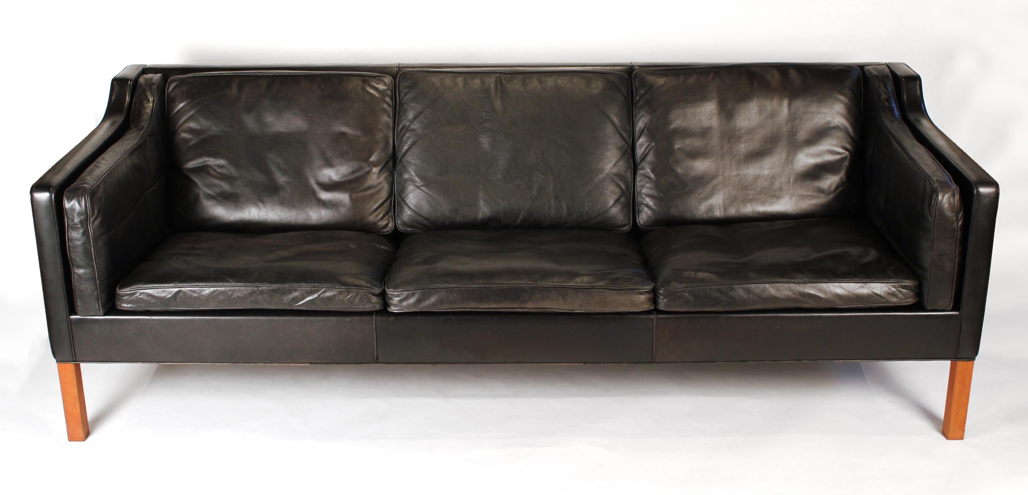 Sofa in Black Leather by Borge Mogensen 2